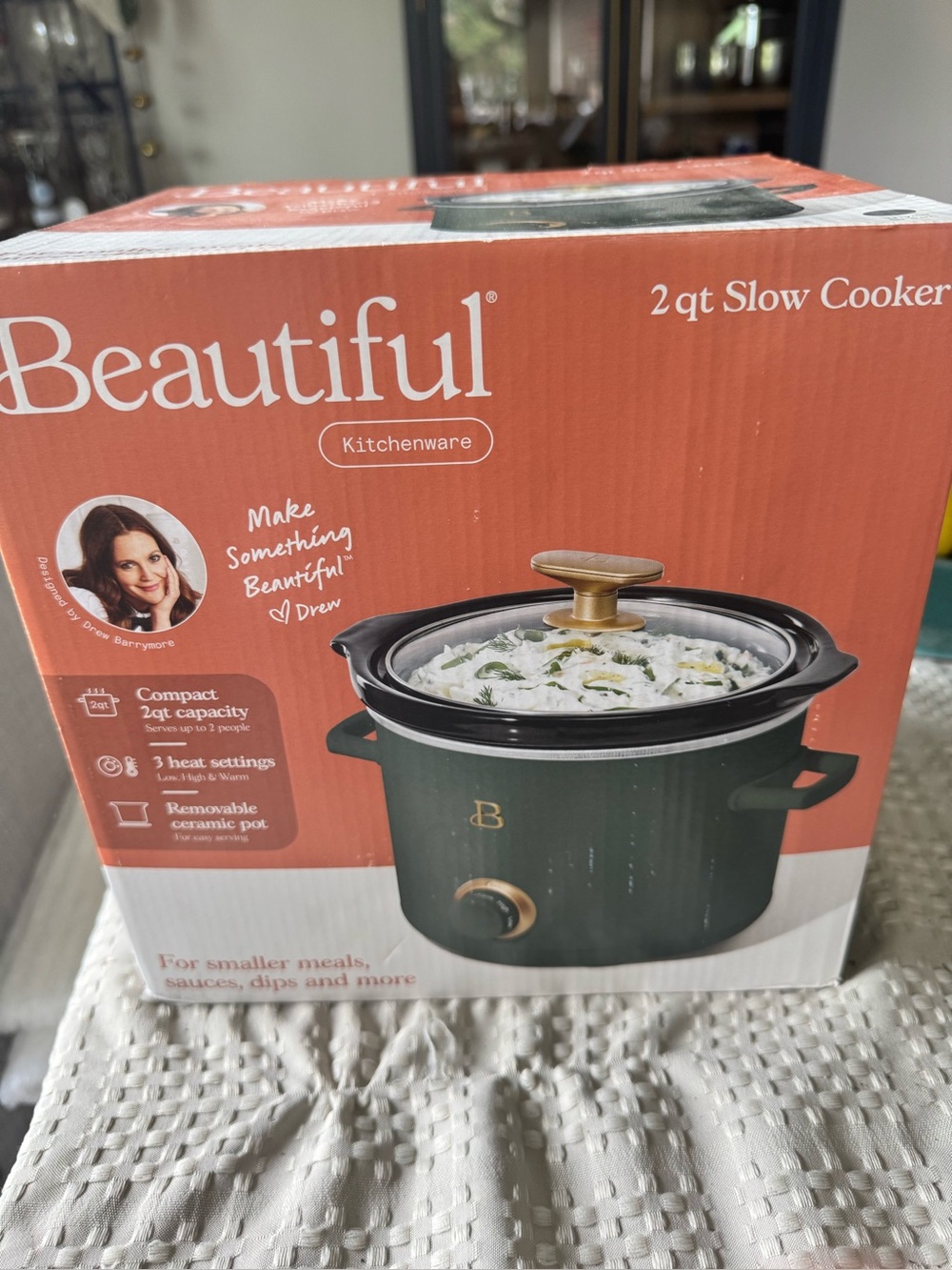 Beautiful Kitchenware 2qt Slow Cooker - Green with Gold Hardware